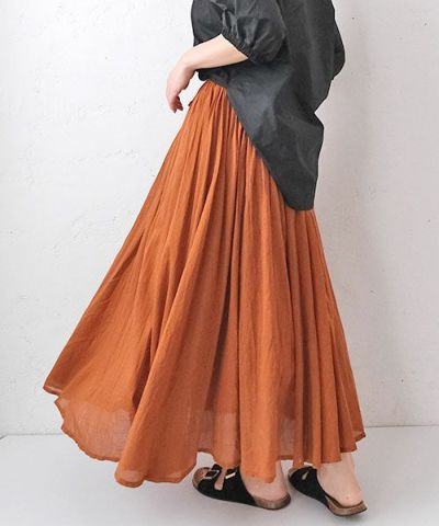 【REJINA PYO】ボイル綿 オレンジ チェック ギャザー ドレス