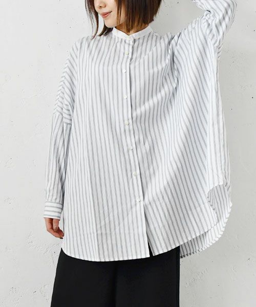 mizuiro ind｜stripe stand collar wide shirt [[1-230059]][F]