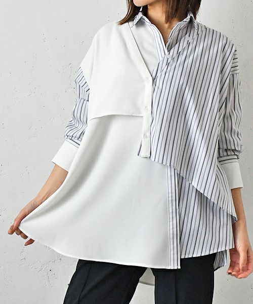 Parc.1｜Stripe Mix Asymmetry Shirt [[102-064110]][F]