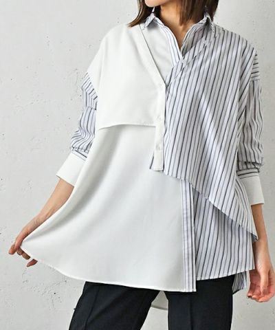 Parc.1｜Stripe Mix Asymmetry Shirt [[102-064110]][F] | ma28 ONLINE STORE