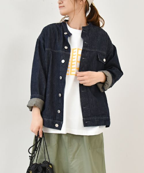 Our.｜ノーカラー綿麻デニムジャケット [[131235H]][C] | ma28