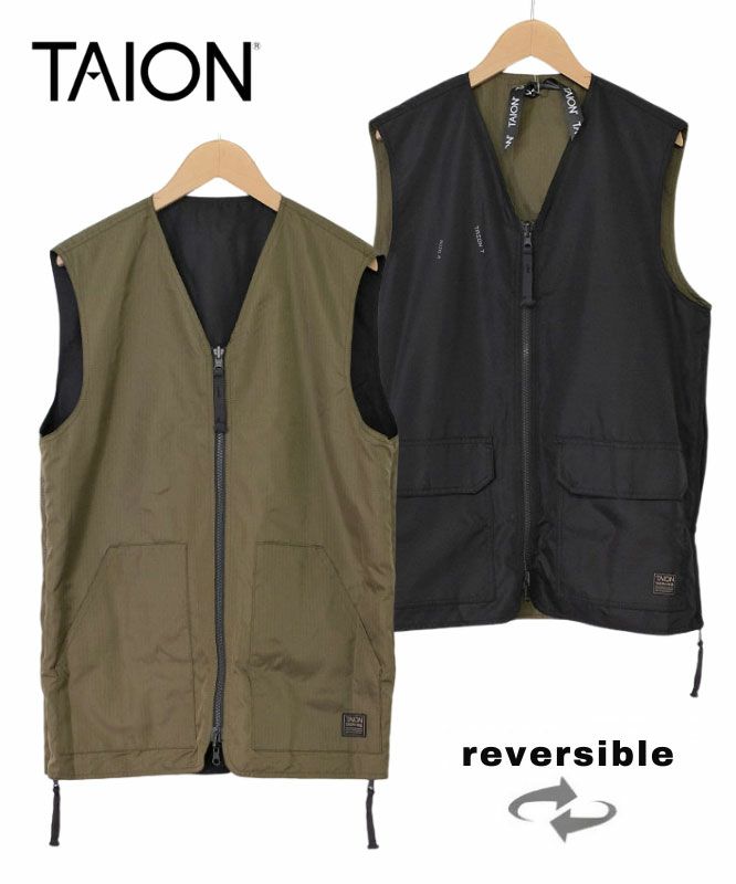 TAION｜NON DOWN MILITARY　REVERSIBLE VNECK VEST [[TAION-R001ZNDML-1]][D]