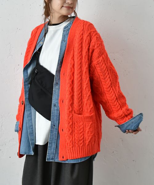 Oldderby Knitwear｜ケーブルVネックカーディガン [[JM1010]][C]