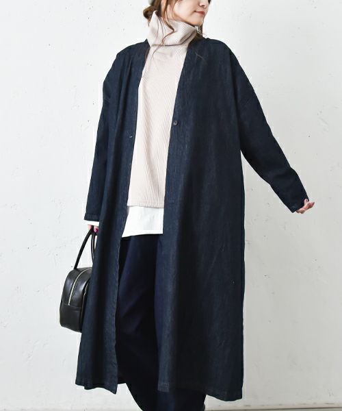 最終値下げ！！新品未使用08Mab綿麻デニム一つボタンロング羽織 08Mab｜綿麻デニム一つボタンロング羽織 [[CF-1224HF1099]][C