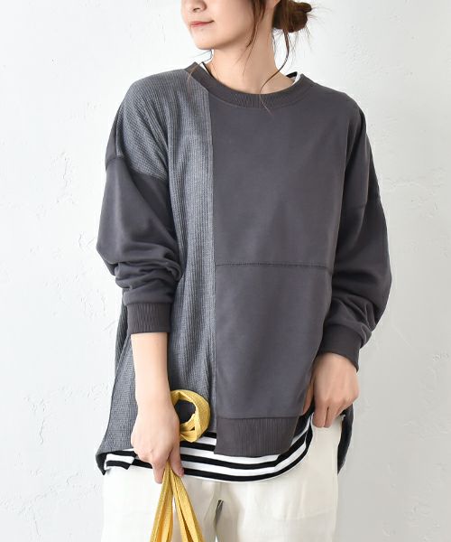 IN THE MARKET｜裏毛ワッフル切替パッチワークチュニック [[40021152]][C]