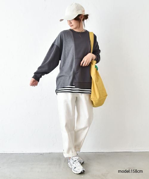 IN THE MARKET｜裏毛ワッフル切替パッチワークチュニック [[40021152]][C]