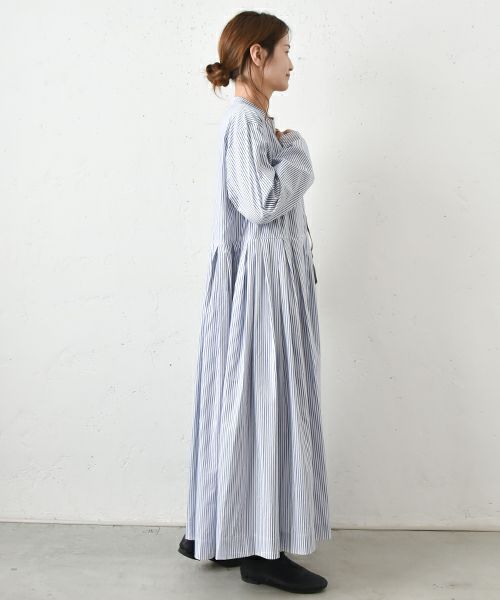 OMEKASI｜タック前開きストライプワンピース [[hag-111-3]][C]