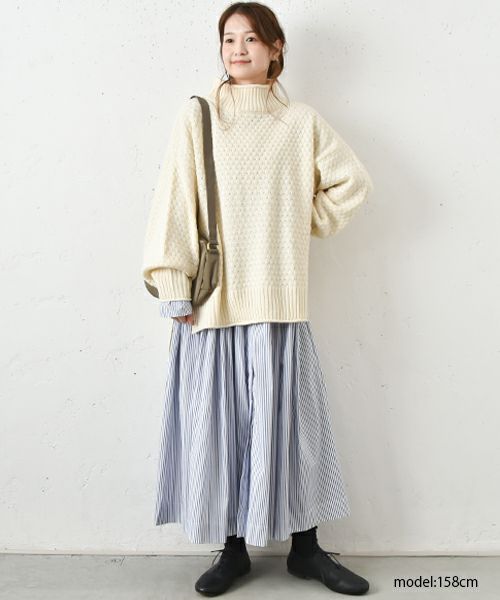 OMEKASI｜タック前開きストライプワンピース [[hag-111-3]][C]