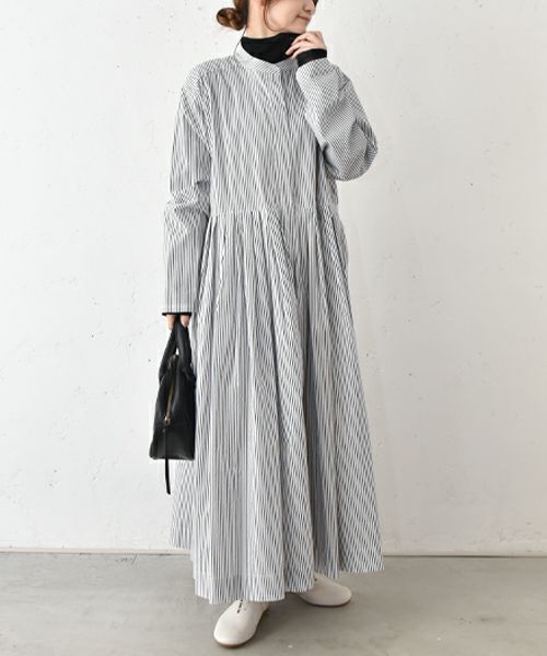 OMEKASI｜タック前開きストライプワンピース [[hag-111-3]][C]