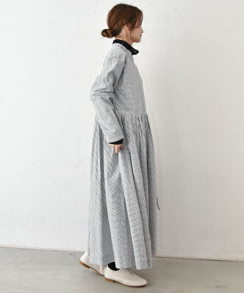 OMEKASI｜タック前開きストライプワンピース [[hag-111-3]][C]