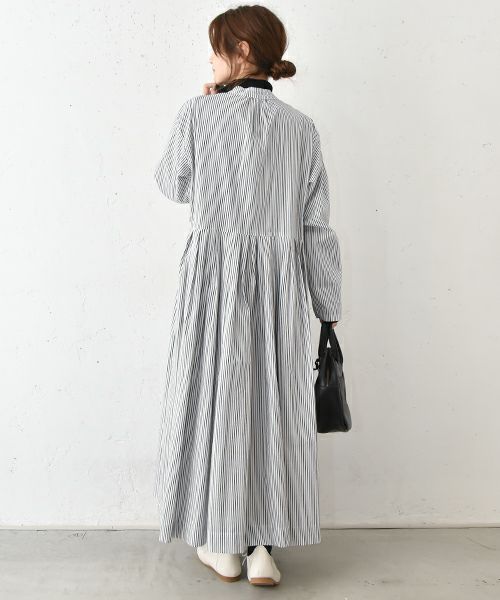 OMEKASI｜タック前開きストライプワンピース [[hag-111-3]][C]