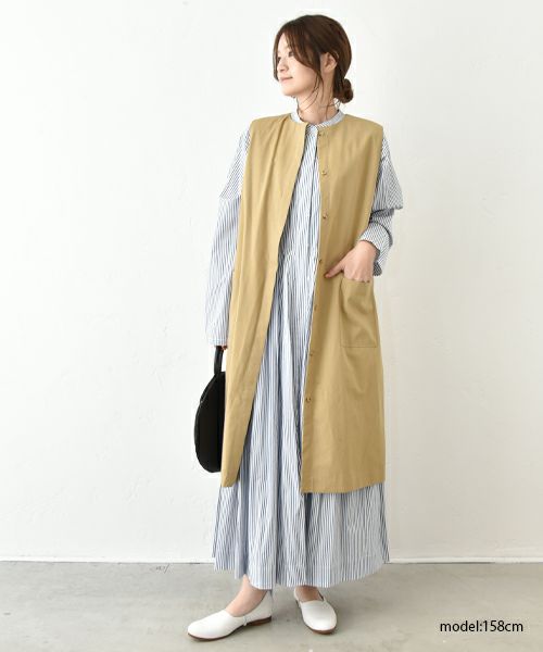 OMEKASI｜タック前開きストライプワンピース [[hag-111-3]][C]