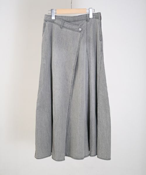 Wrapin nine 9 軽量デニムアシンメトリースカート グレー