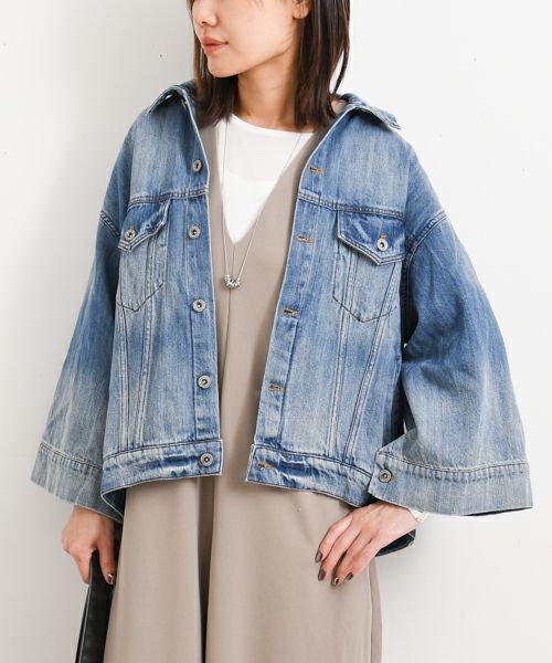 INTER FACTORY yumi. ワイドスリーブデニムジャケット ネイビー yumi INTER FACTORY ワイドスリーブデニムジャケット ネイビー