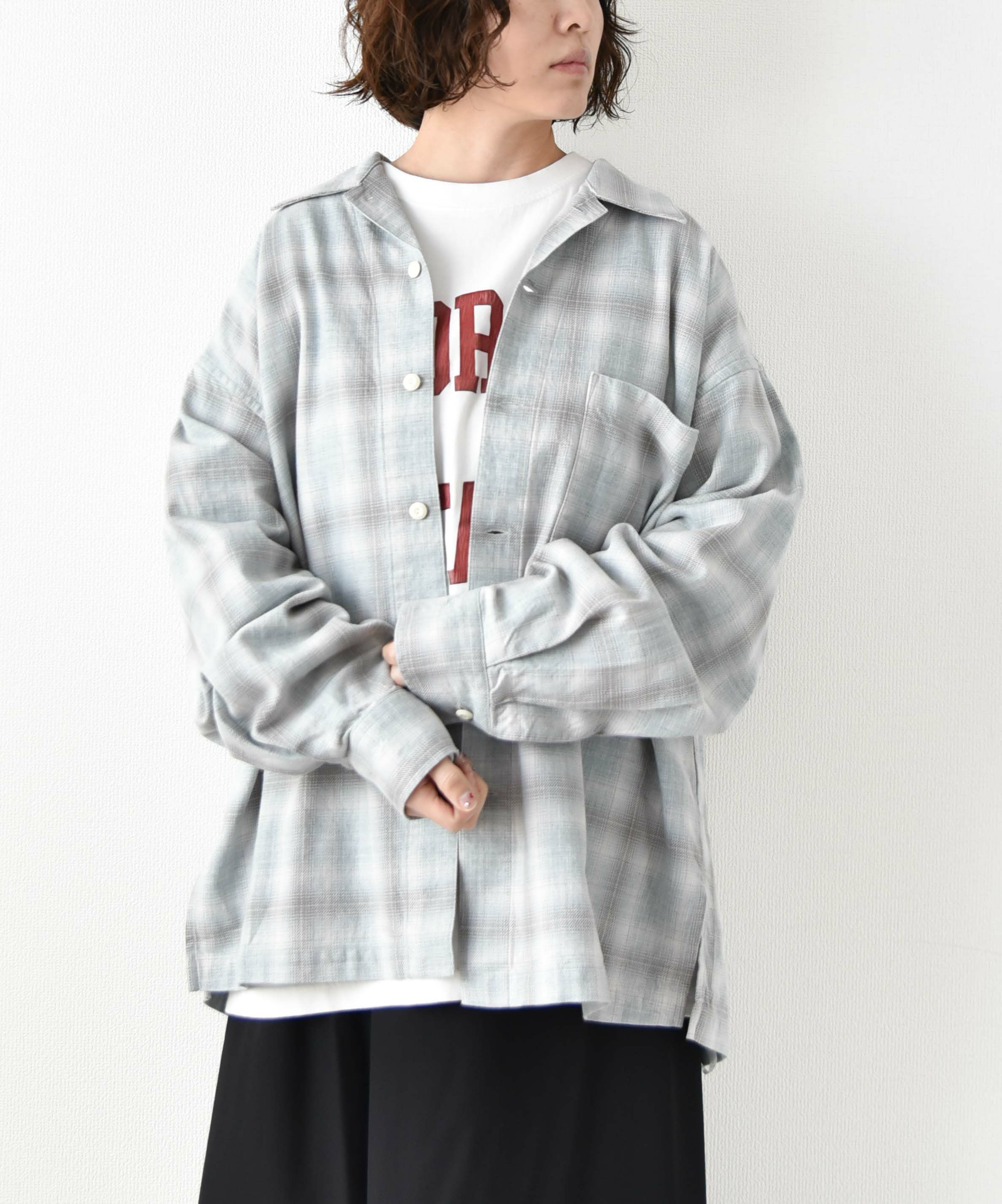 Barns｜Indigo Cotton Faded Check Shirt 長袖チェックシャツ[[BR-25139]][D]