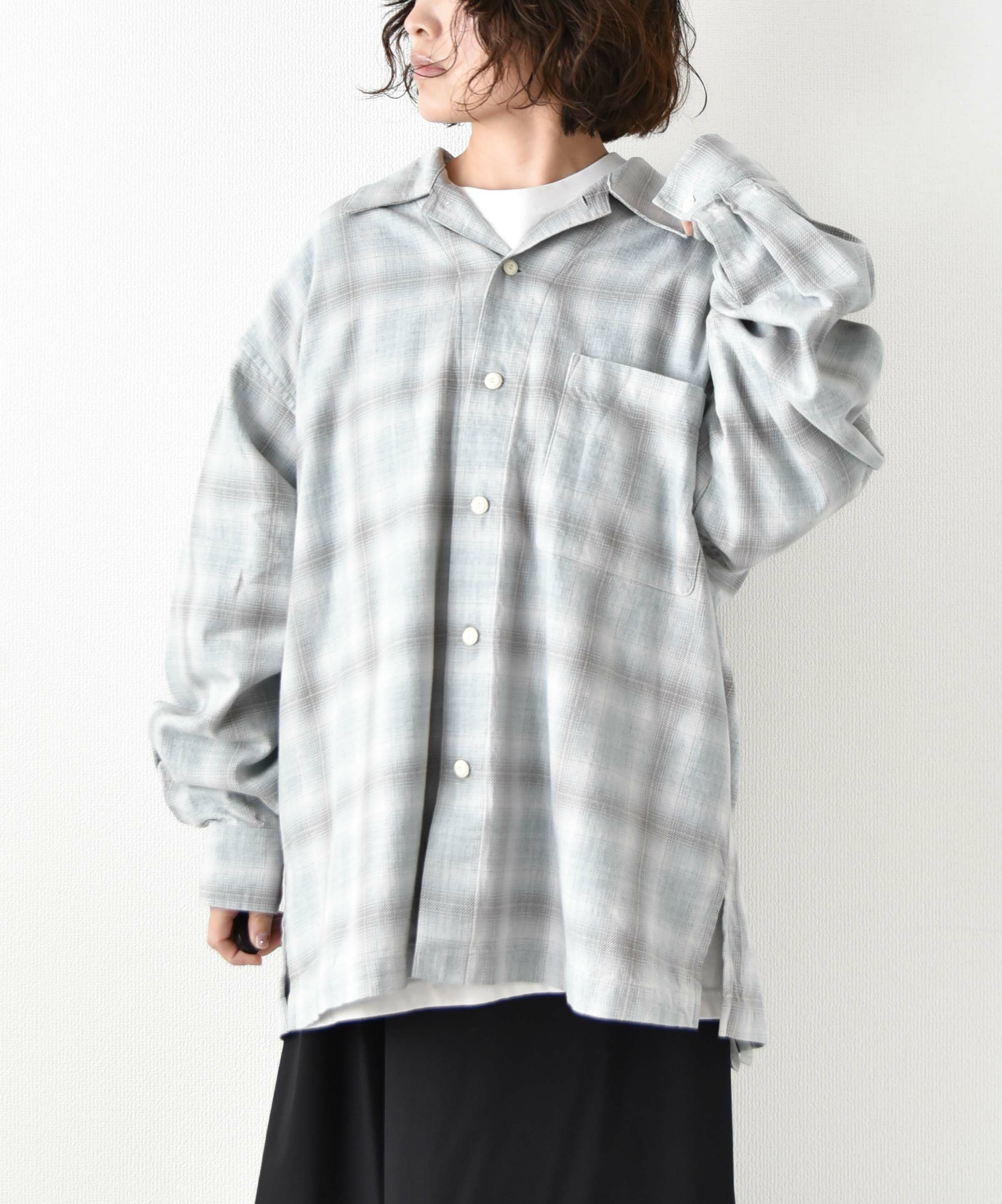 Barns｜Indigo Cotton Faded Check Shirt 長袖チェックシャツ[[BR-25139]][D]