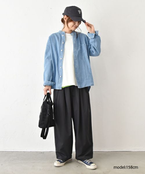 Our.｜ノーカラー綿麻デニムシャツ [[131184H]][C]