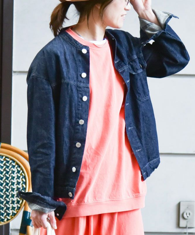 Our.｜ノーカラー綿麻デニムジャケット [[131311H]][C]