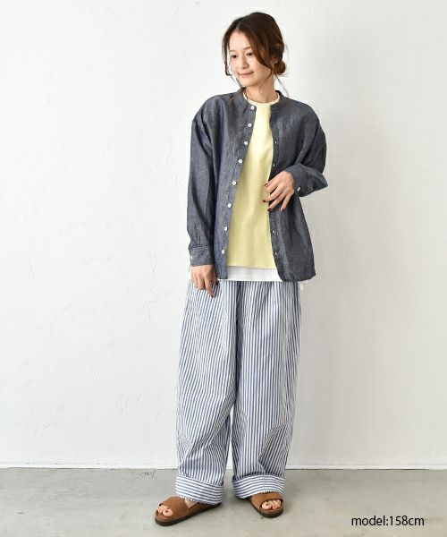 her.｜綿麻バンドカラーシャツ [[CE3SH250404]][C]