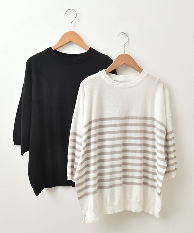 hagumu｜7分袖コットンニット [[MT-0457]][C]