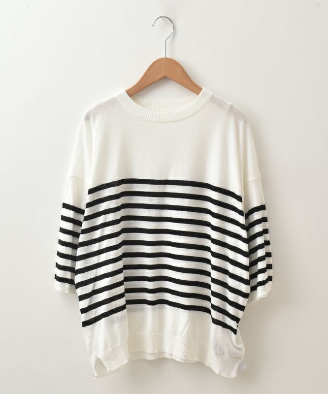 hagumu｜7分袖コットンニット [[MT-0457]][C]