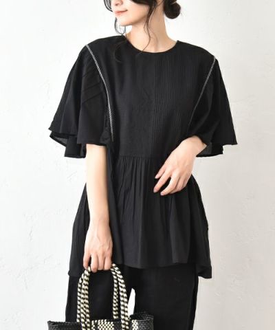 今期新品⭐︎ NARU｜切替ランダムドットギャザープルオーバー　hughug NARU｜切替ランダムドットギャザープルオーバー [[662220]][C