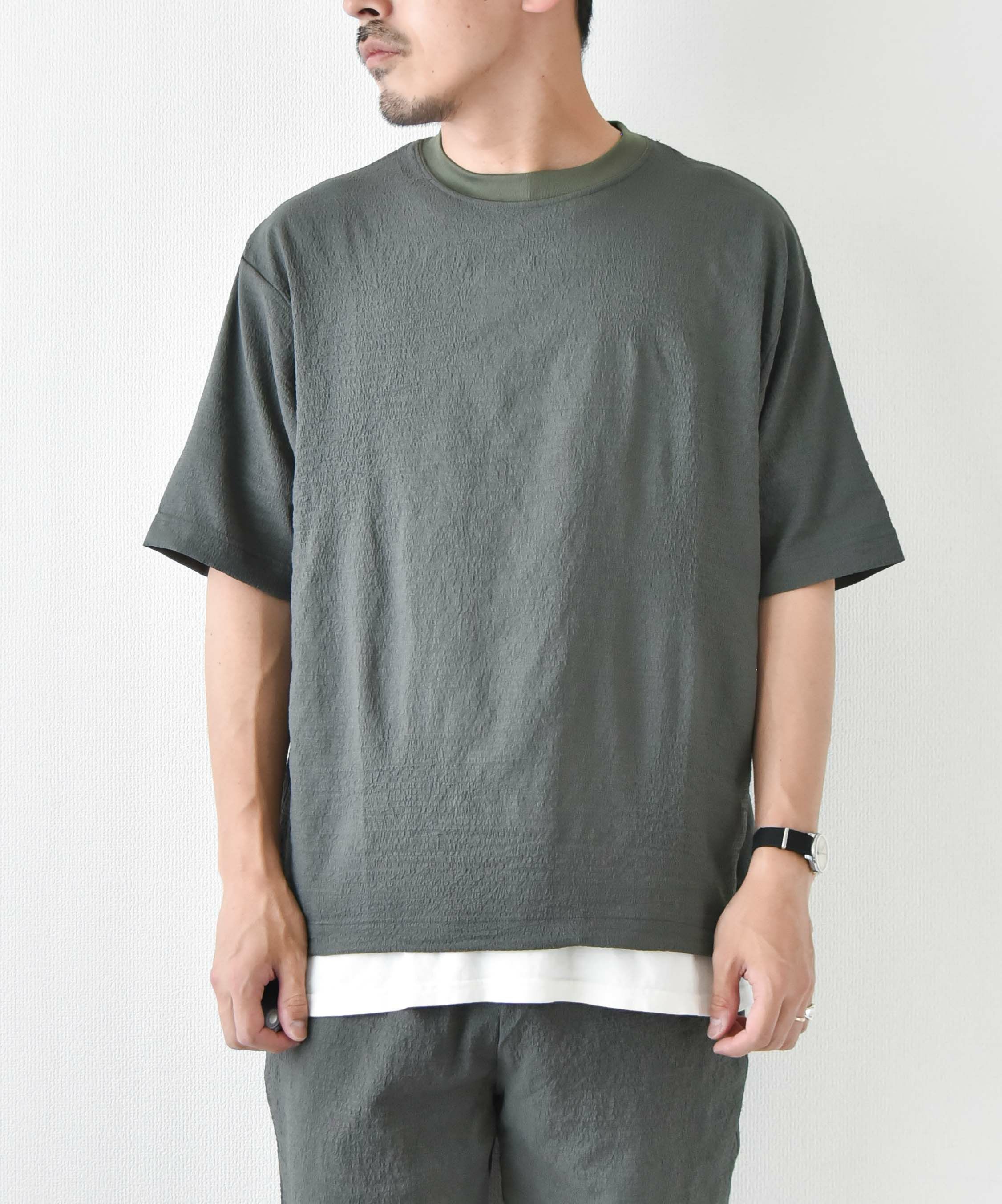 day standard｜シアサッカー無地　ドローコード付き半袖TEE [[241916]][D]