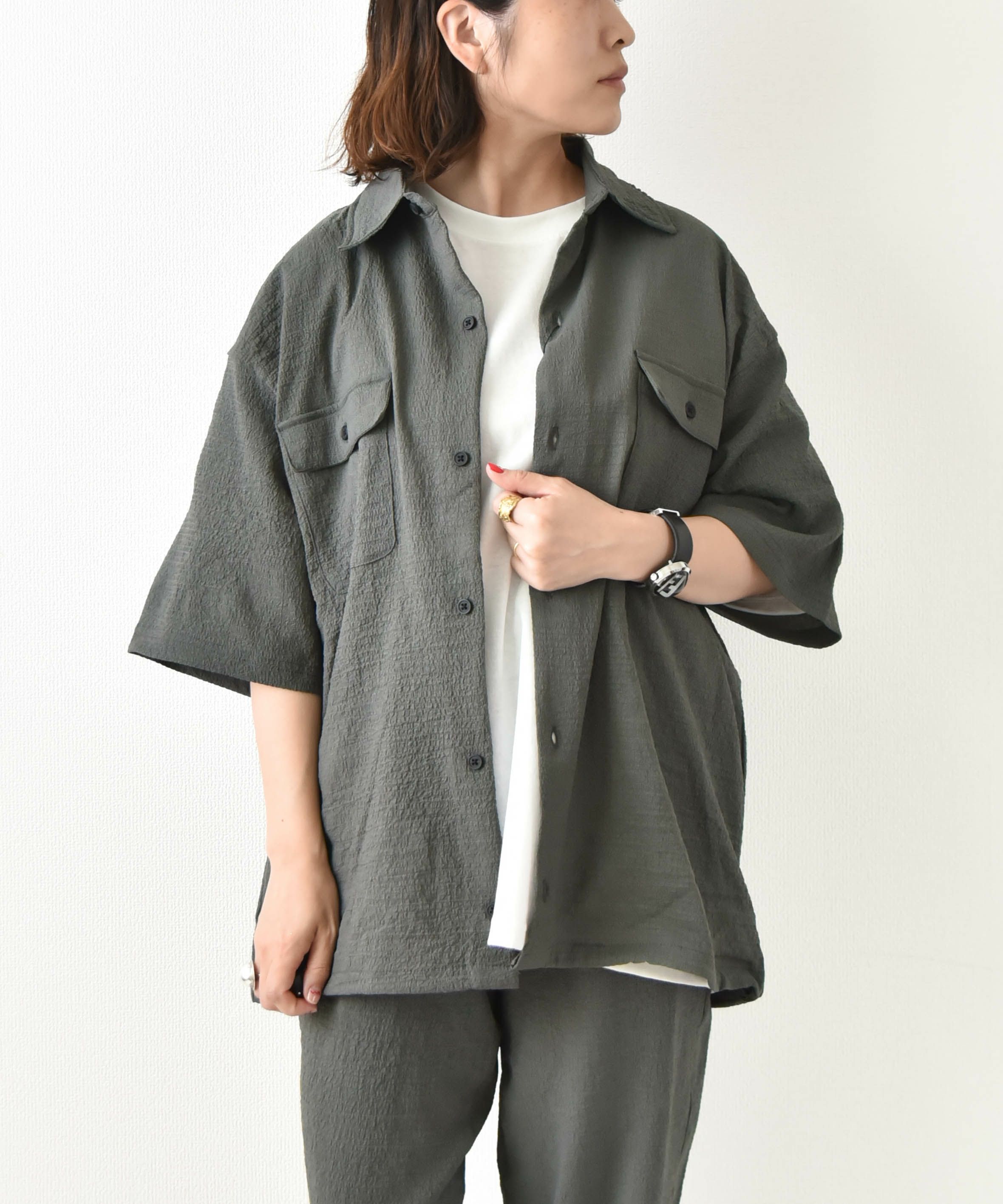 day standard｜シアサッカードローコード付き半袖シャツ [[241928]][D]