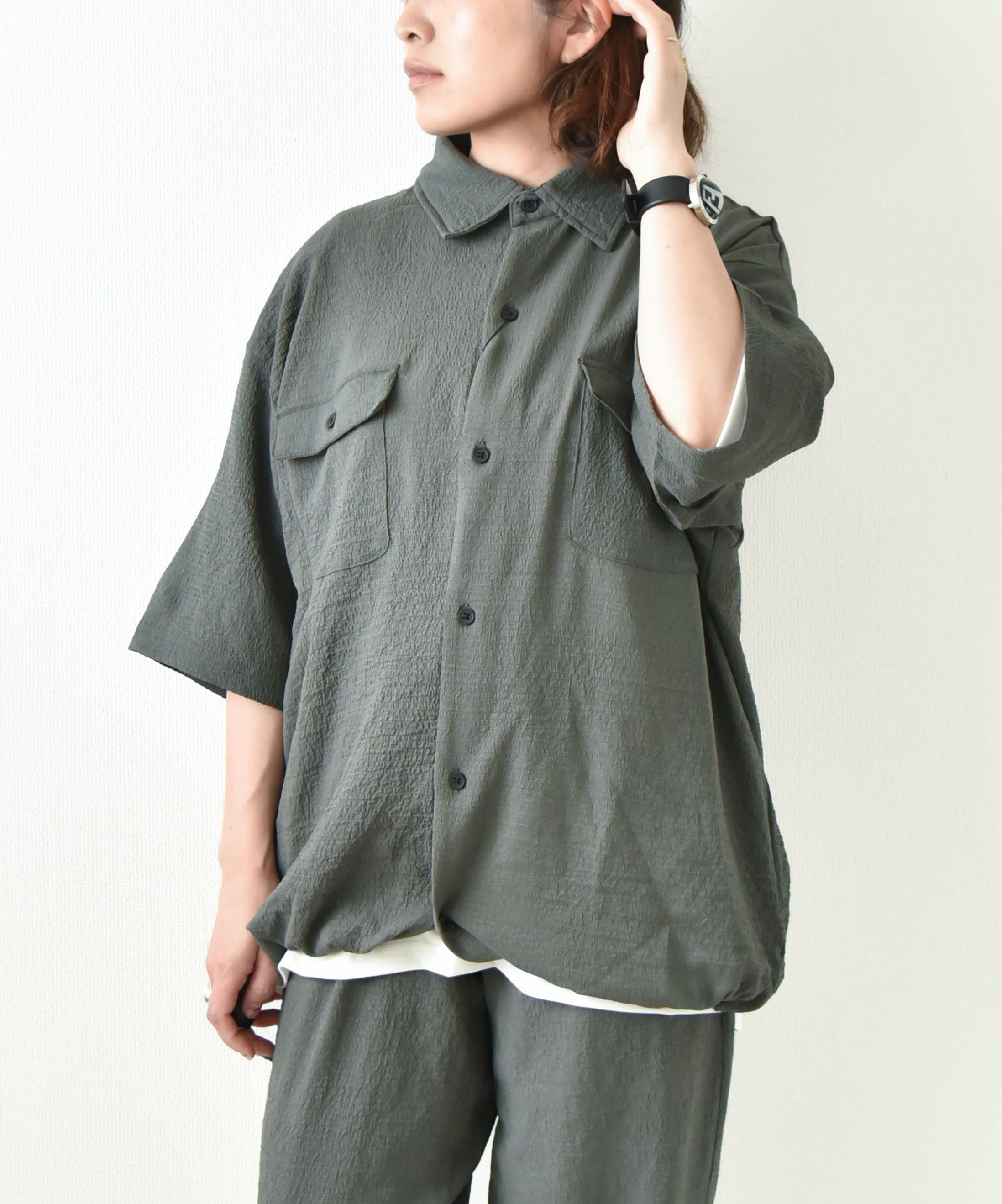 day standard｜シアサッカードローコード付き半袖シャツ [[241928]][D]