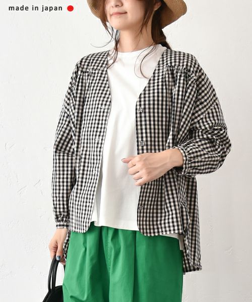 SETTEN｜製品先染めVネックギャザーブラウス [[SET-4014]][C]