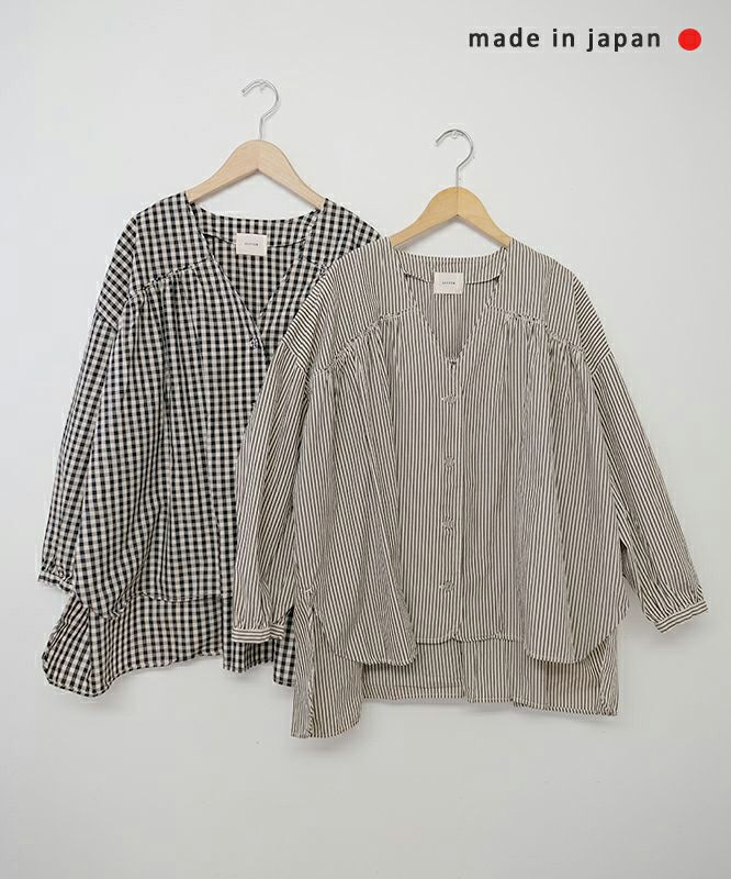 SETTEN｜製品先染めVネックギャザーブラウス [[SET-4014]][C]