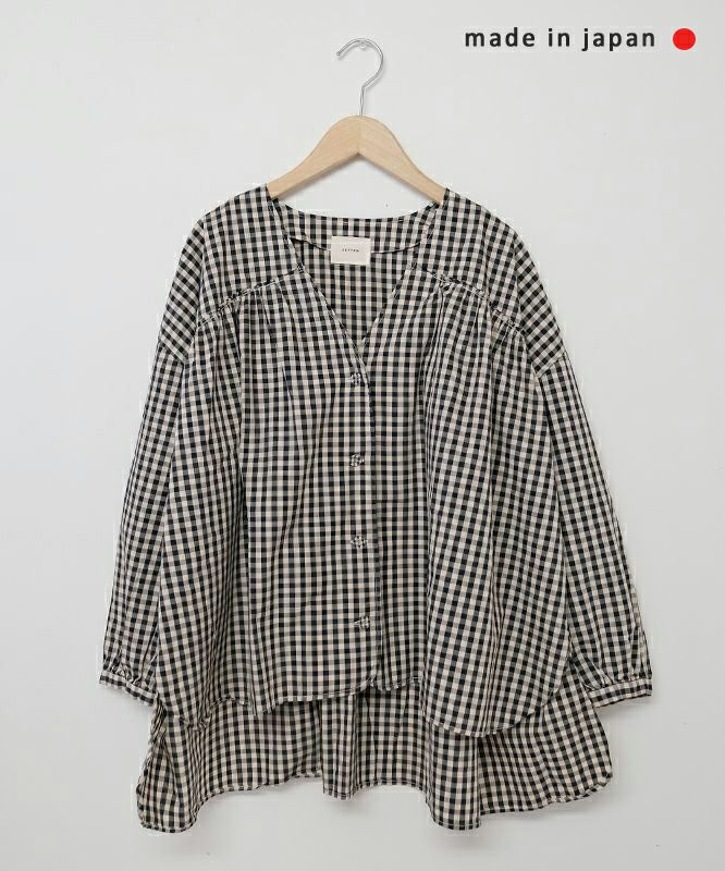 SETTEN｜製品先染めVネックギャザーブラウス [[SET-4014]][C]