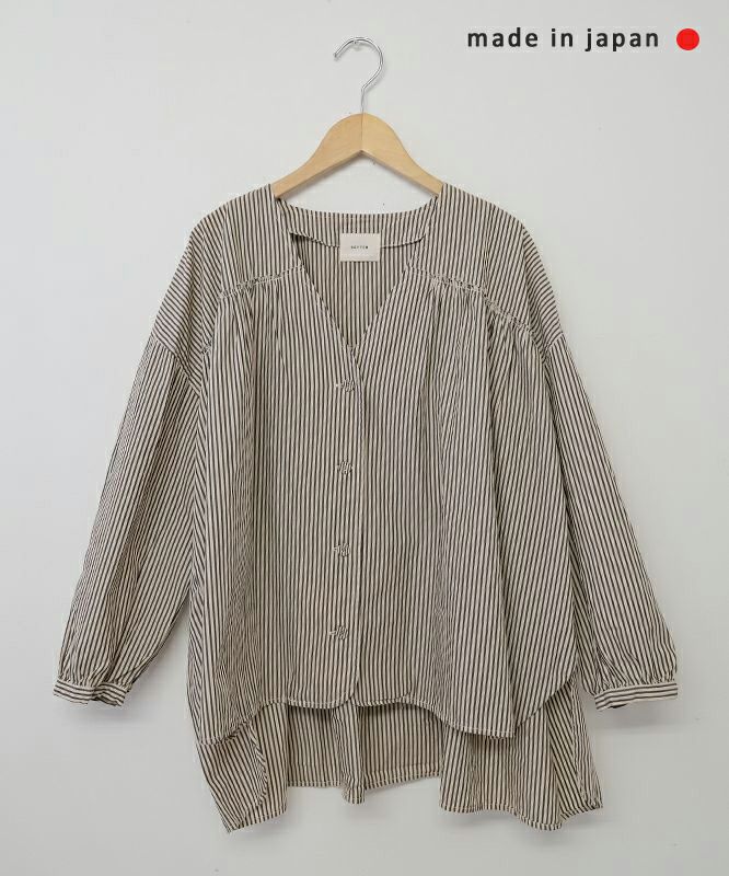 SETTEN｜製品先染めVネックギャザーブラウス [[SET-4014]][C]