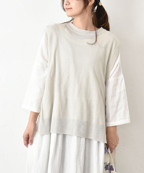 hagumu｜サイドボタンリネンニットベスト [[ha-BE-28]][C]