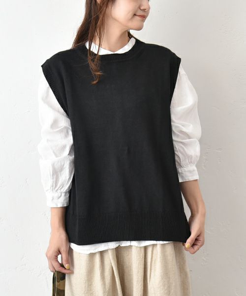hagumu｜サイドボタンリネンニットベスト [[ha-BE-28]][C]
