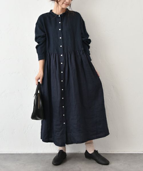 08Mab｜14番手×9番手リネンギャザーワンピース [[CF-825HF1249]][C