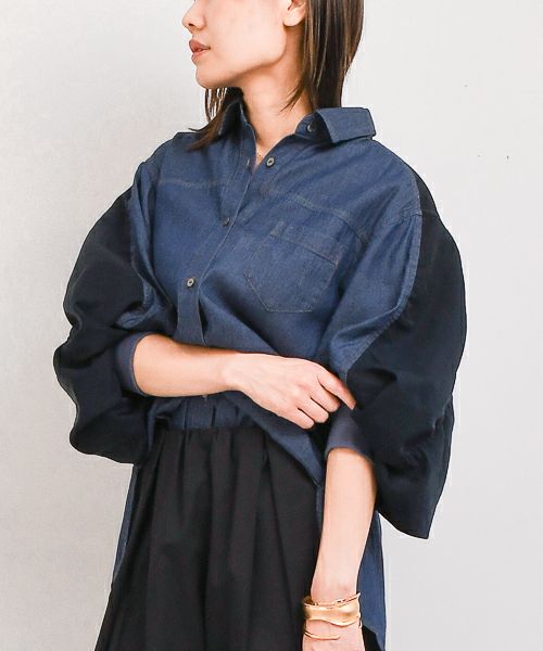 Wrapin nine 9｜ギャザースリーブシャツ [[25059]][F] | ma28