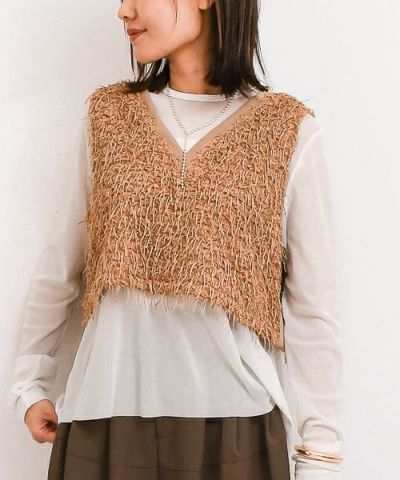 CYAN TOKYO｜サイドリブフリンジボアベスト [[504354]][F] | ma28