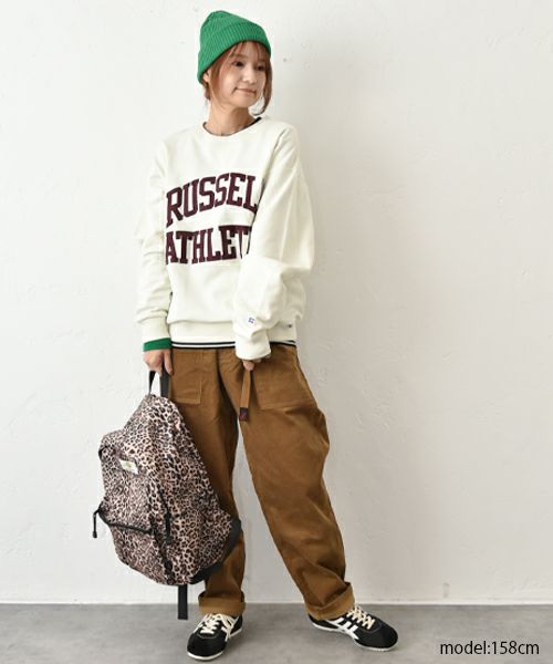 RUSSELL ATHLETIC｜Brushed Fleece Sweat ‘Arch Logo’ Felt Patched Shirt/ロゴクルースウェット [[RC-25715]][C]