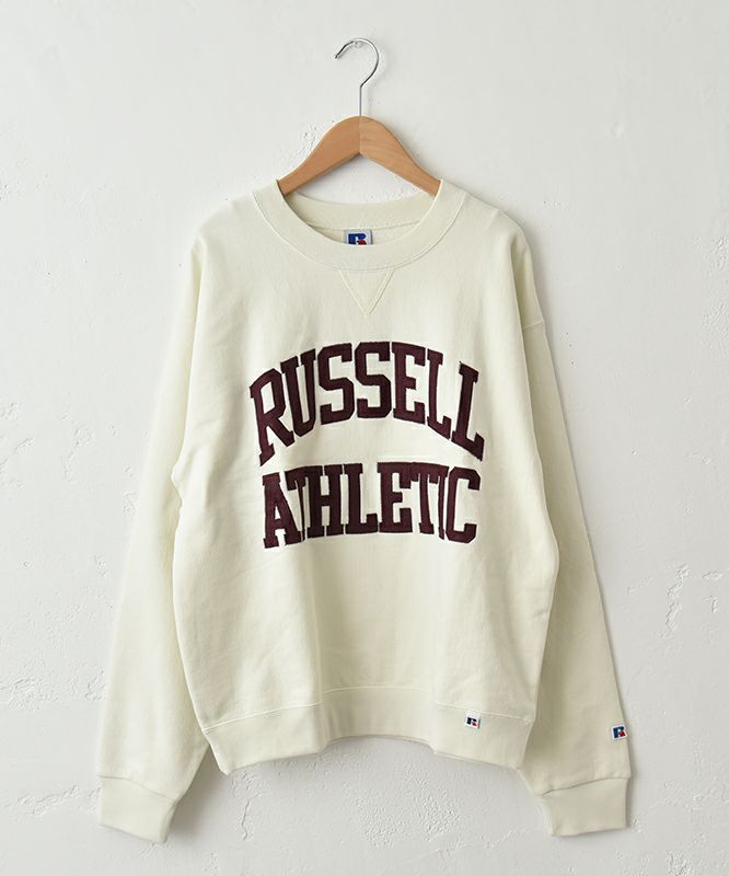  RUSSELL ATHLETIC｜Brushed Fleece Sweat ‘Arch Logo’ Felt Patched Shirt/ロゴクルースウェット [[RC-25715]][C]