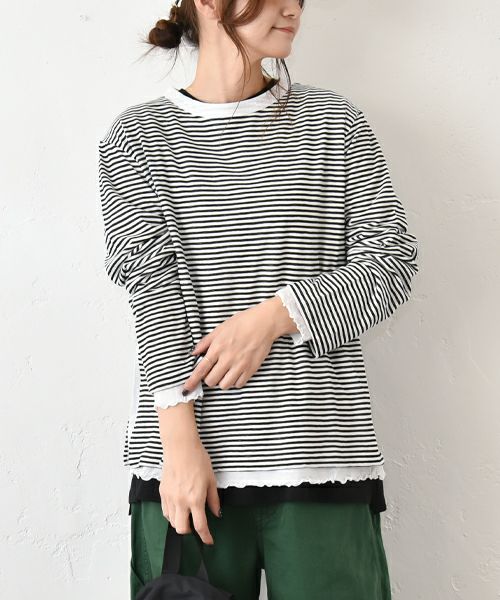 Gives a sense of fullment｜ボーダーレイヤードTee [[853309]][C]