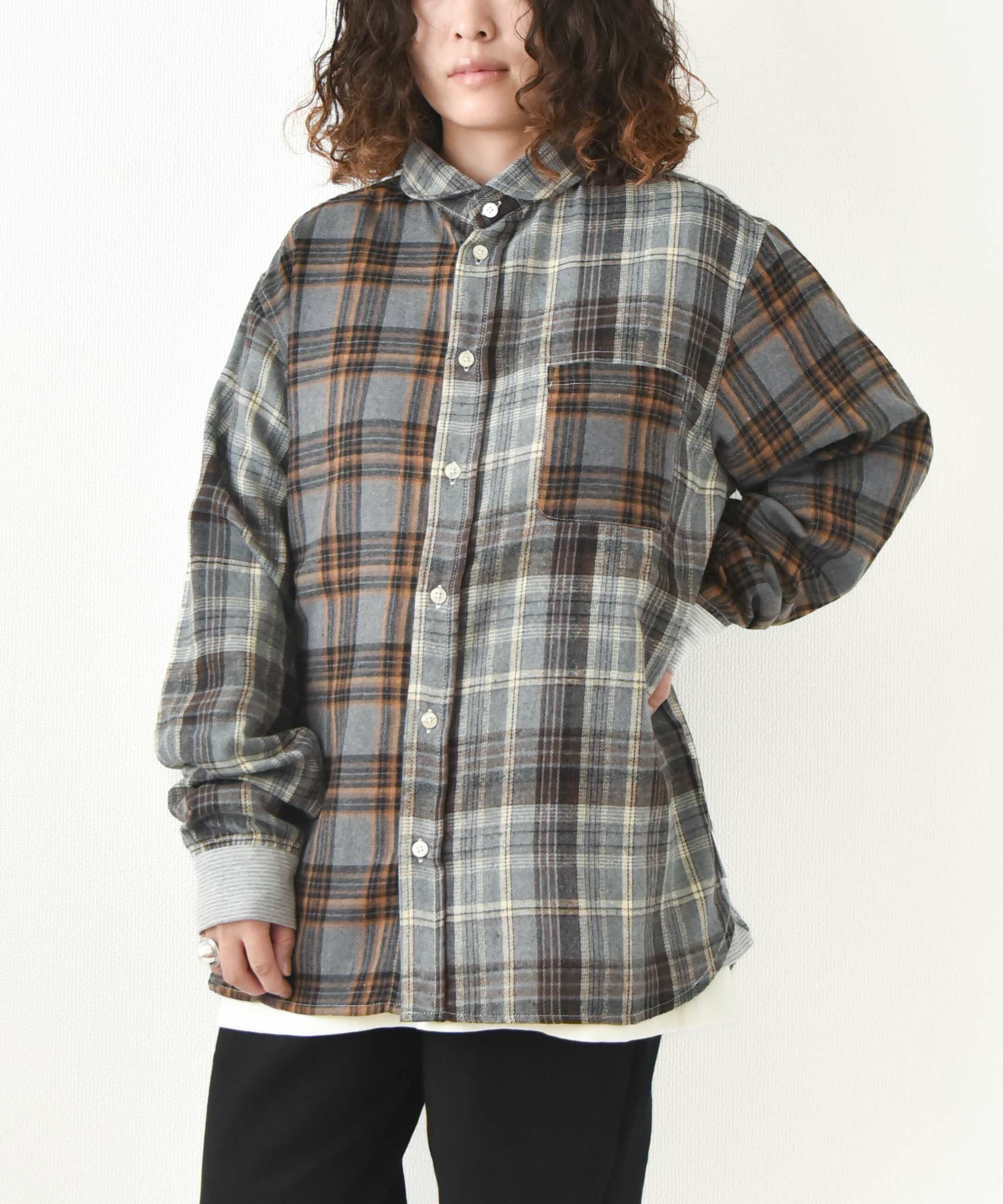 ジムマスター｜2WAY ショールカラー　チェックネルシャツ [[G433755]][D]