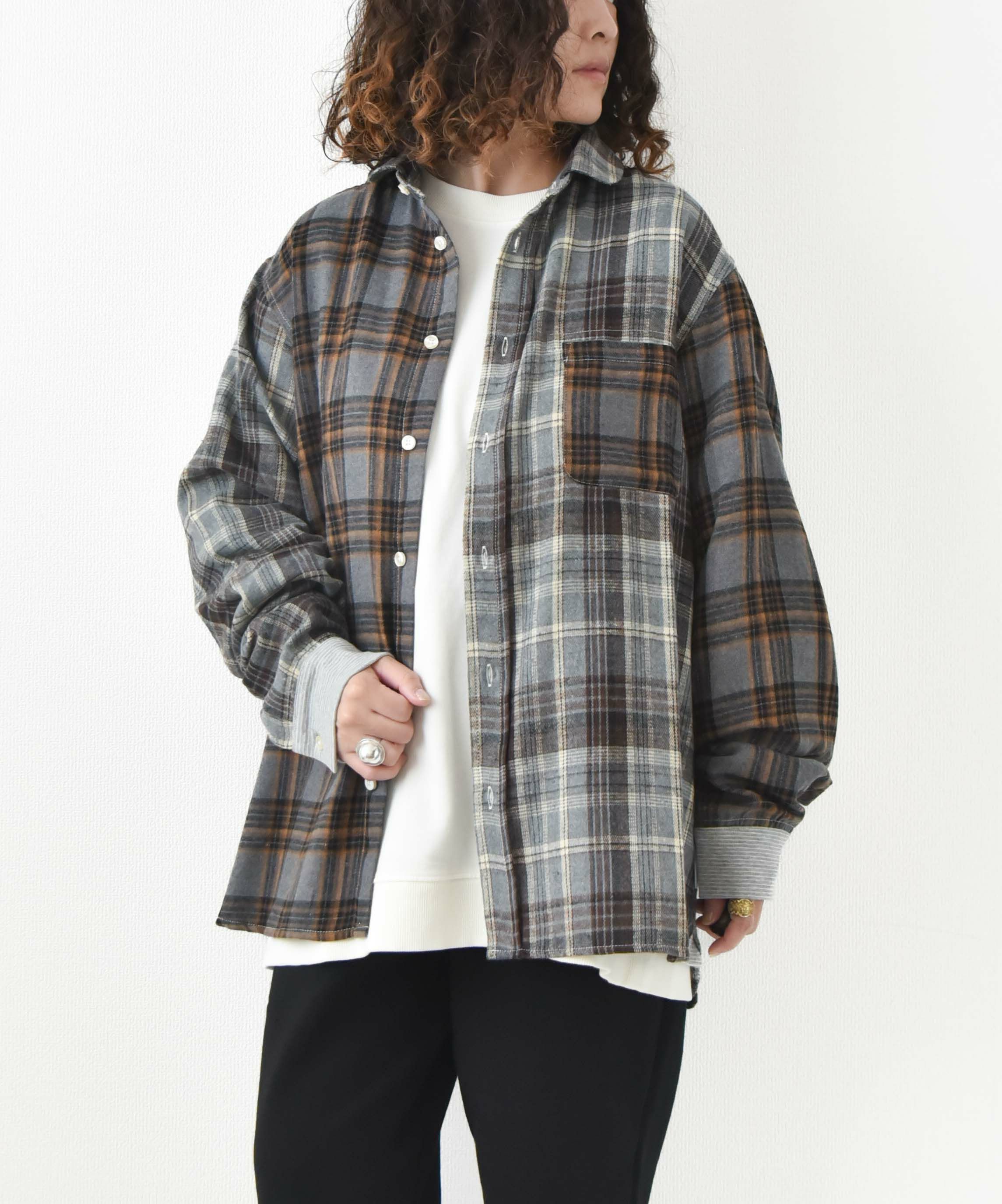 ジムマスター｜2WAY ショールカラー　チェックネルシャツ [[G433755]][D]