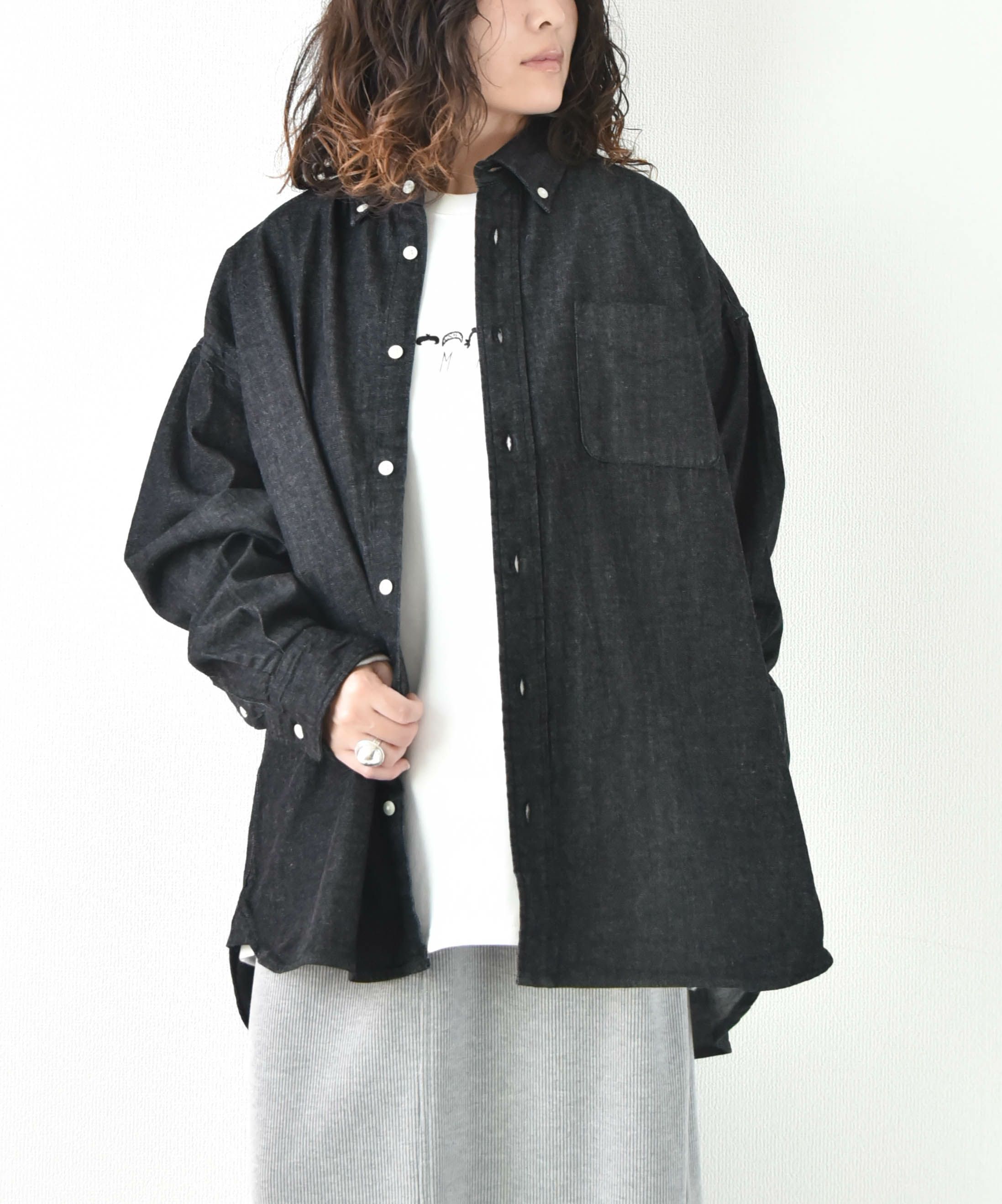 Audience｜「備後」8オンス ムラデニムボタンダウンボクシーAライン長袖シャツ [[AUD6663]][D]