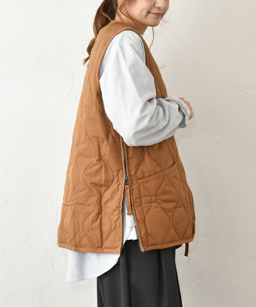 TAION｜ミリタリーWジップ Vネック ダウンベスト [[TAION-001ZML-1]][C]