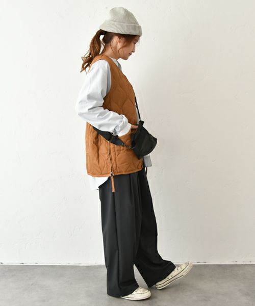 TAION｜ミリタリーWジップ Vネック ダウンベスト [[TAION-001ZML-1]][C]