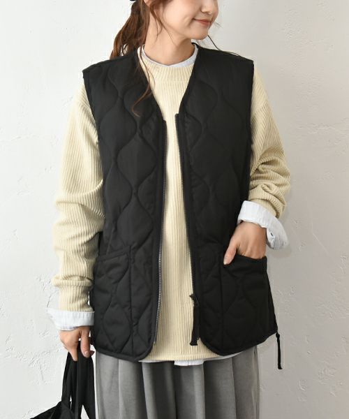 TAION｜ミリタリーWジップ Vネック ダウンベスト [[TAION-001ZML-1]][C]