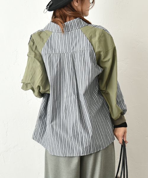 HUMS｜ストライプ×無地切替シャツ [[69165041]][C]