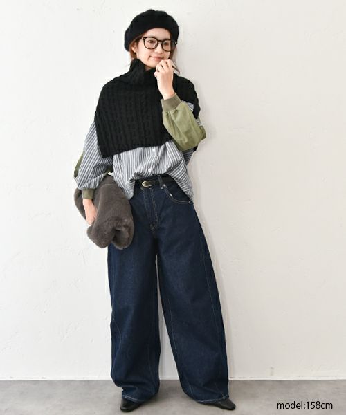 HUMS｜ストライプ×無地切替シャツ [[69165041]][C]