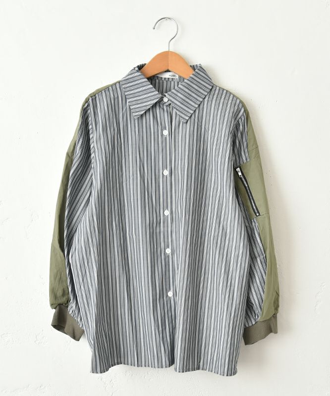  HUMS｜ストライプ×無地切替シャツ [[69165041]][C]